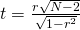 Rendered by QuickLaTeX.com t=\frac{r\sqrt{N-2}}{\sqrt{1-r^{2}}}